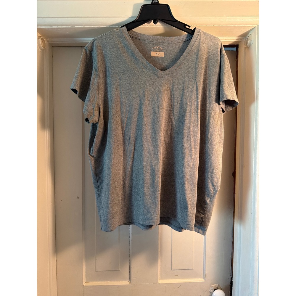 Blue Mountain Women 2X Heather Gray V-Neck Short Sleeve T-Shirt Casual Plus Size